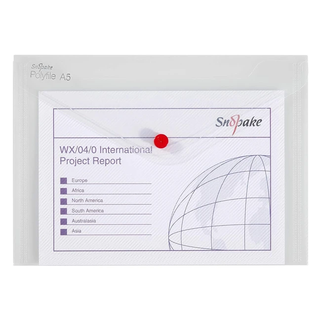 Snopake A5 Polyfile Popper Wallet - Clear Pack of 5 (Ref 11382) - Secure, Compact, and Versatile