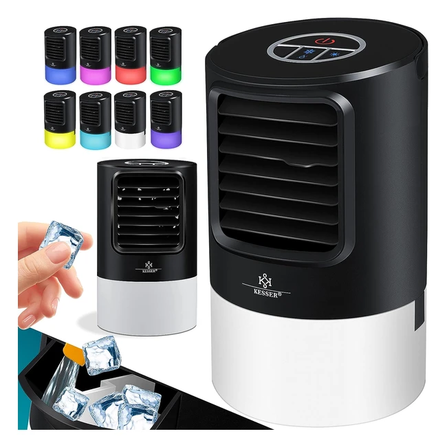 Kesser 4in1 Mobile Klimaanlage Mini Klimagerät mit 7 Farben LED, Ventilator, Wassertank, Timer, 3 Stufen Ionisator, Luftbefeuchter, Luftkühler, tragbar, schwarz