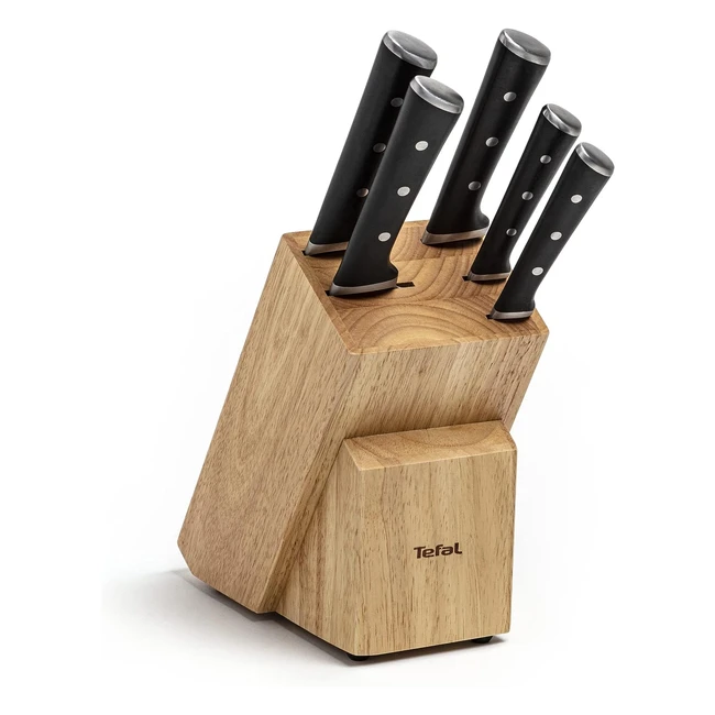 Tefal Wooden Knife Block Set - Premium Design German Stainless Steel 5pc Set
