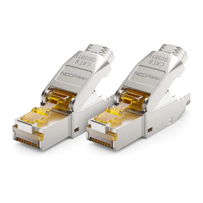 deleycon 2x Cat 8 Connettore di Rete RJ45 a Sgancio Rapido - 40 Gbits - Cavi Grezzi - Ethernet LAN