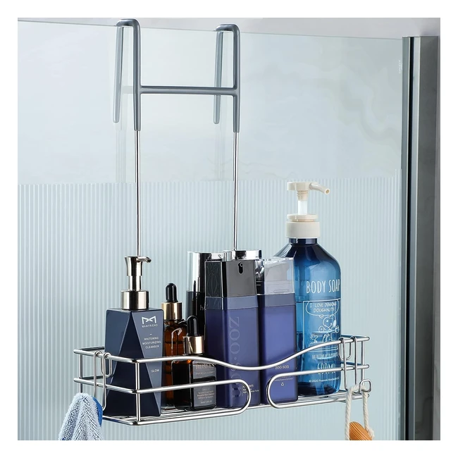 COOECO Shower Caddy Hanging - Rustproof Stainless Steel Organizer - Over the Door - 2 Hooks