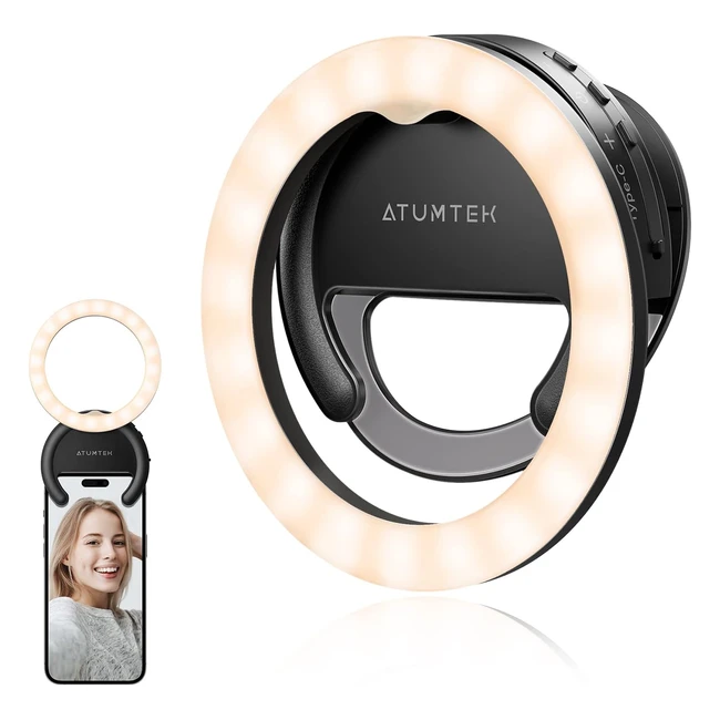 Atumtek 4 Rotatable Selfie Ring Light - Rechargeable Clipon Ring Light for Phone