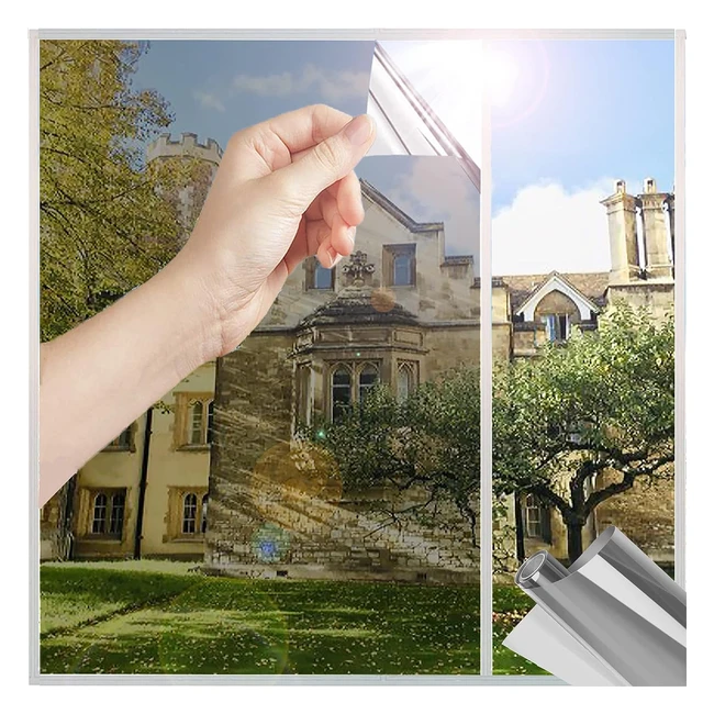 Linarun One Way Window Film 90x400 - Privacy Film for Glass Windows - Silver Reflective Film - Anti Glare UV Protective - Heat Control - Non-Adhesive Static Cling