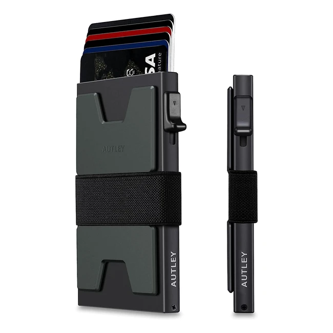 Autley Credit Card Holder RFID Blocking Slim Wallet for Men - Expandable Backplate - Durable Aluminum - 115 Card Storage - Black