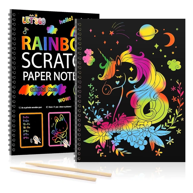 Unicorn Scratch Art Notebook Set for Girls Age 3-10  Includes 2 Notebooks Wood