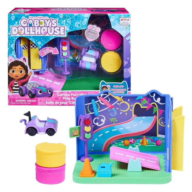 Gabbys Dollhouse Deluxe Room Purrific Playroom mit Carlita Spielzeugauto und 2 Möbelstücken - für Kinder ab 3 Jahren