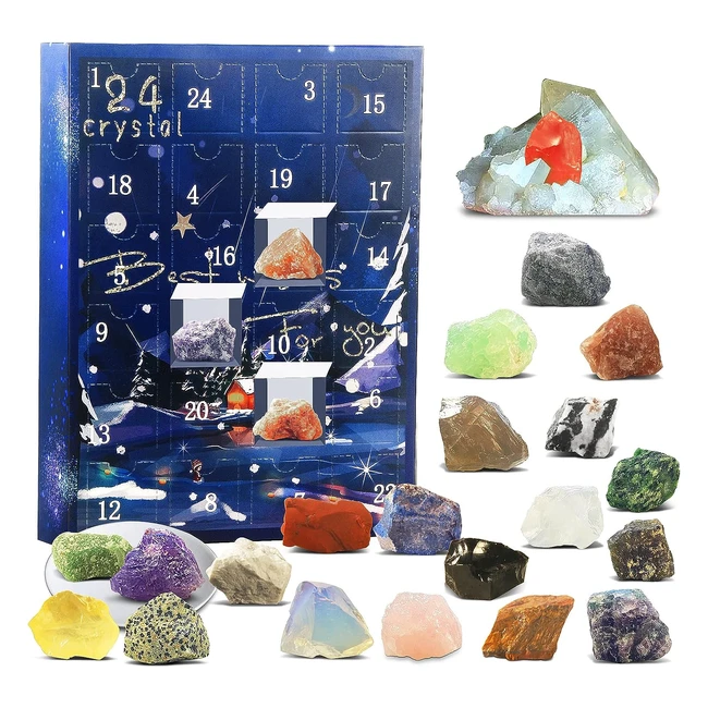 RAMXCION Adventskalender 2023 Kristalle 24 Tage Weihnachten | Natürliche Achat Mineralien Edelsteine | Für Kinder, Jungen, Mädchen, Geologie Enthusiasten