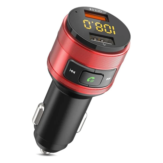 Zealife Autoadapter Musik Bluetooth FM Transmitter Drahtloser Bluetooth Auto Radio Adapter mit Freisprecheinrichtung QC30 Bluetooth Auto Transmitter mit Dual-USB-Ladegerät Rot