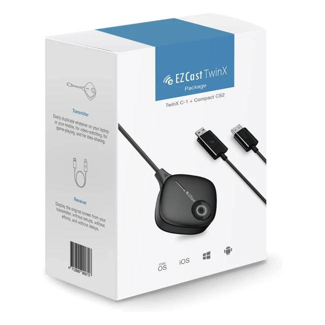 EZCast Twinx Package - HDMI Wireless Display USB-C Transmitter and Receiver - Supports Streaming Paid Apps - Miracast Airplay DLNA - Chrome Browser Mirror