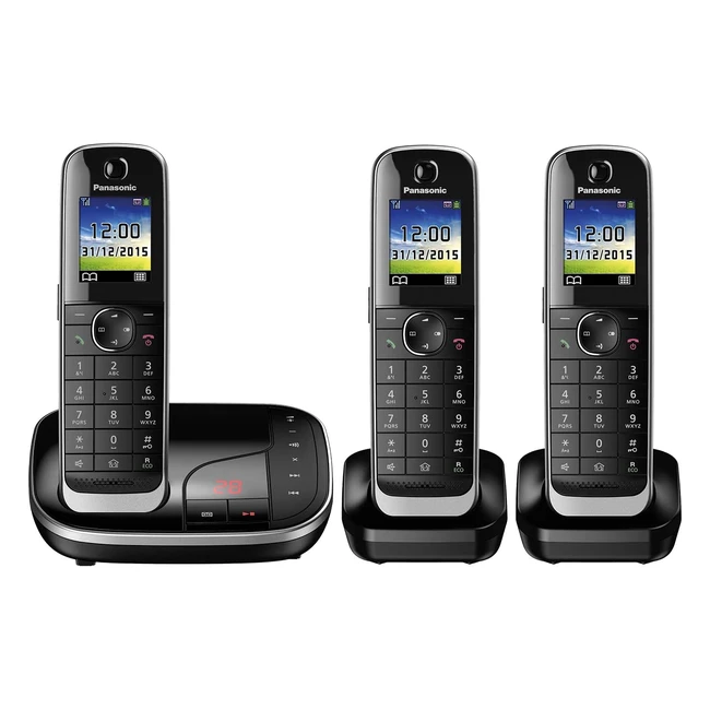 Teléfono Panasonic KXTGJ323 DECT con Altavoz - 250 Entradas - Identificador de Llamadas - SMS - Negro