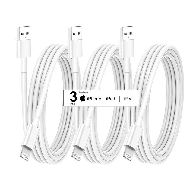 3-Pack Apple iPhone Charger Cable 2m - Fast Charging, Long Cables for iPhone 14 Pro Max, 13, 12 - MFi Certified