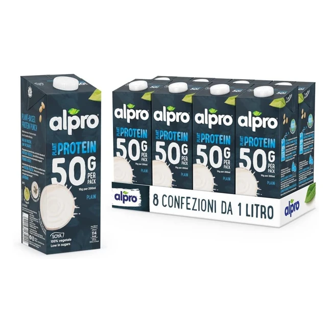 Alpro Protein 50g Bevanda alla Soia 100 Vegetale - Vitamine B2 B12 e D - 8 Con