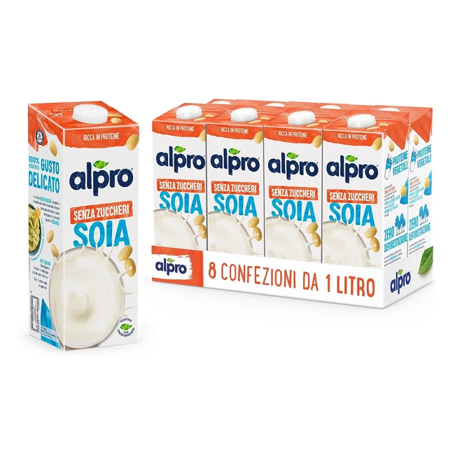 Alpro Soia Senza Zuccheri - Bevanda 100% Vegetale con Vitamine B2, B12 e D2 - 8 Confezioni x 1 Litro