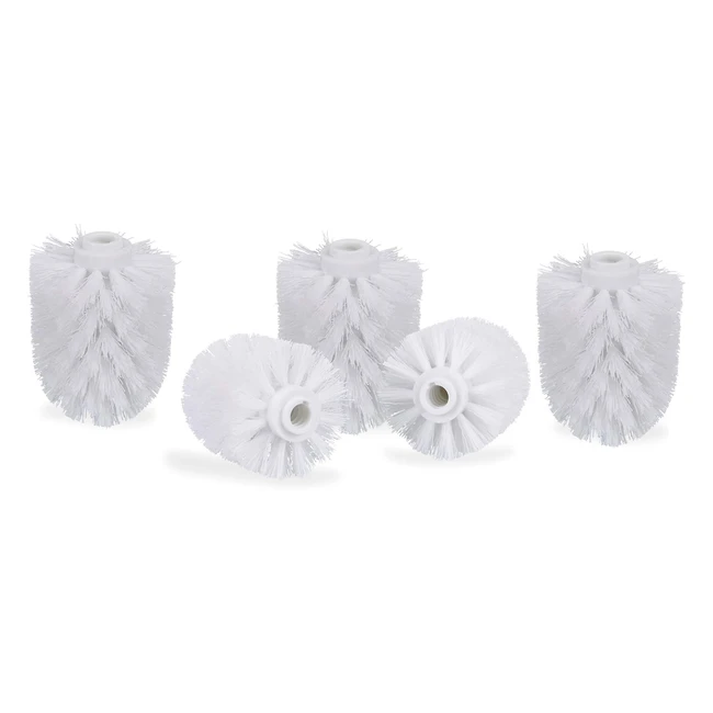 Juego de 5 Cepillos de Recambio para Escobilla de Baño - Plástico Blanco - Rosca 12mm - Diámetro 8cm