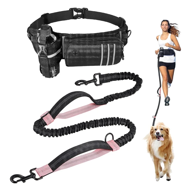 Laisse pour chien mains libres avec sac de ceinture 140-200 cm - Absorption des chocs - Marche, entraînement, randonnée - Rose