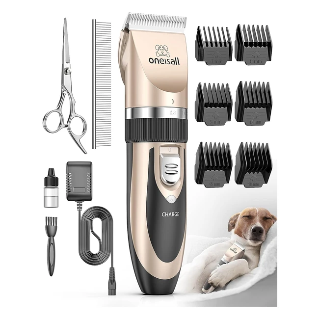 Oneisall Dog Clippers Low Noise Cordless Grooming Kit  Sharp  Durable Blades