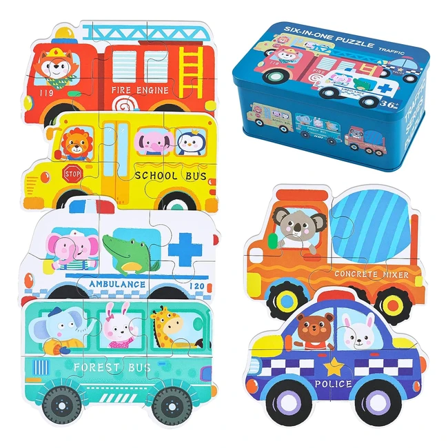 Juguetes Montessori Puzzle Infantil 6 Pack - Rompecabezas de Madera - Educativos Regalos 3D - Para Niños 1-5 Años