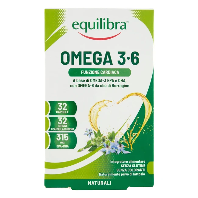 Equilibra Integratori Alimentari Omega 36 - Integratore con EPA e DHA per la Funzione Cardiaca e Cerebrale - 32 Capsule