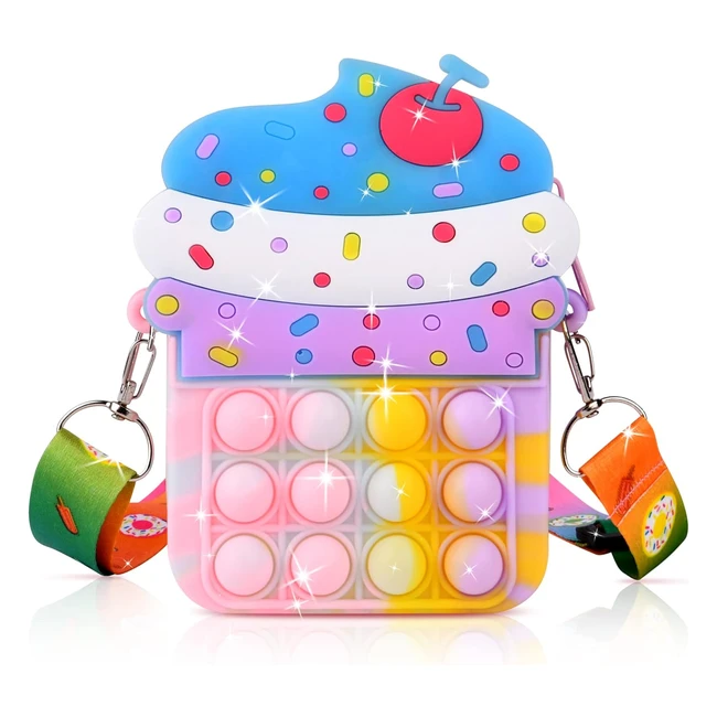Borsa Poppet Pop It 2 in 1 Unicorno - Giocattolo Fidget Bag con Tracolla in Silicone - Regalo per Bambini 5-8 Anni
