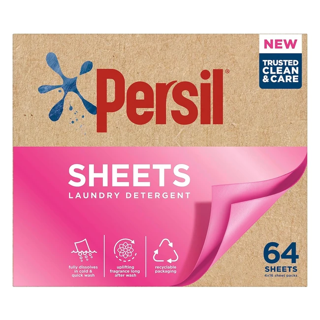 Persil Laundry Detergent Sheets - Uplifting Fragrance, Clean & Care - 64 Sheets