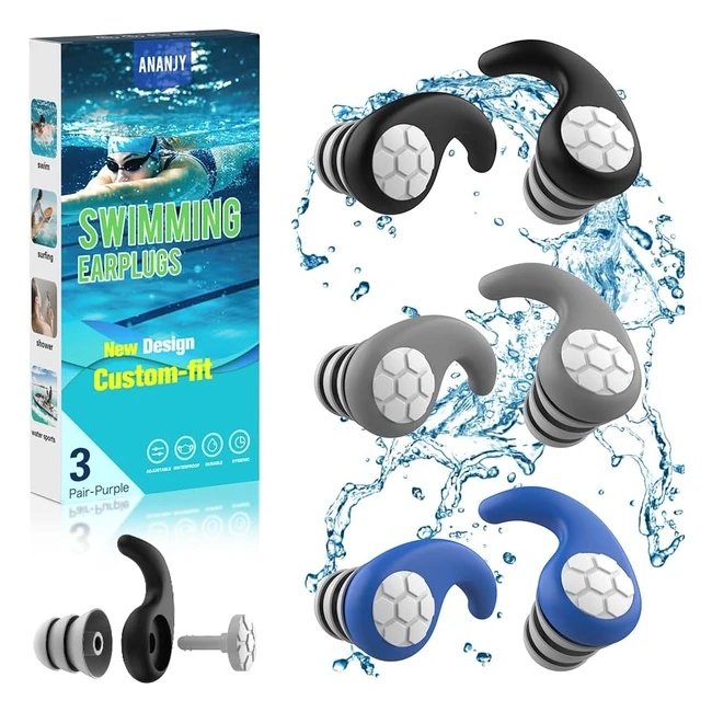 Bouchons d'oreille de natation pour adultes - 3 paires en silicone doux et étanches - Idéal pour le surf, la plongée, la piscine et la douche