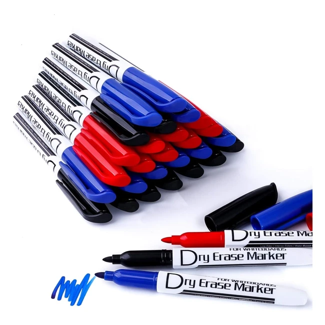 Volcanics Dry Erase Markers - Low Odor, Fine Whiteboard Markers, Thin - Box of 30 - 3 Colors