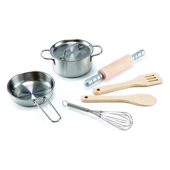Set de cocina Hape E3137: ollas, sartenes y utensilios seguros para niños