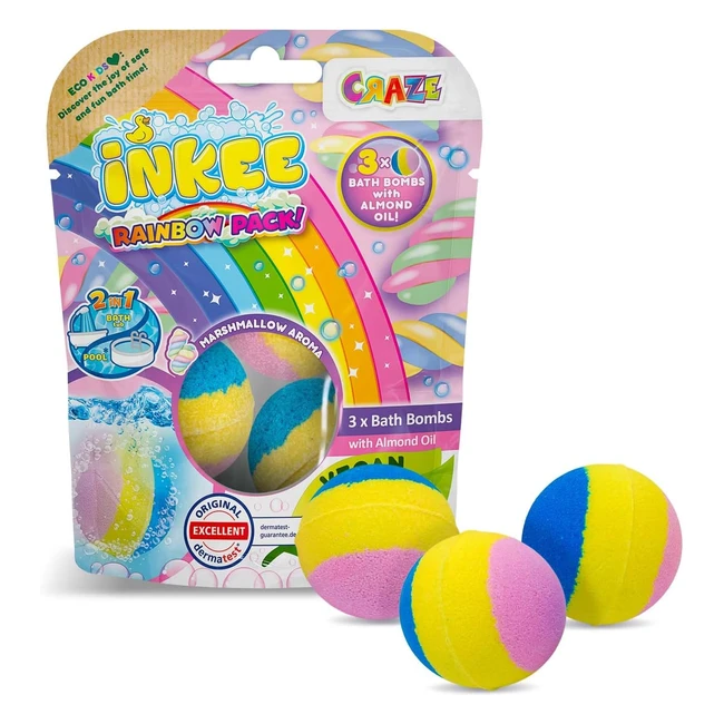 Craze Inkee Rainbow Multipack - 3 Duftende Badebomben mit 3 Farbschichten und Marshmallow-Duft - #Ecokids