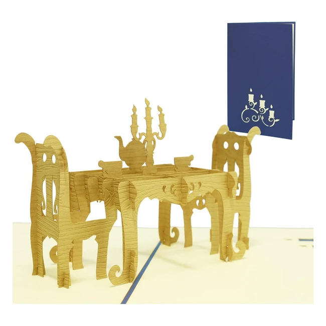 Lin Pop Up 3D Grußkarte für ein romantisches Candlelight-Dinner Tisch blau
