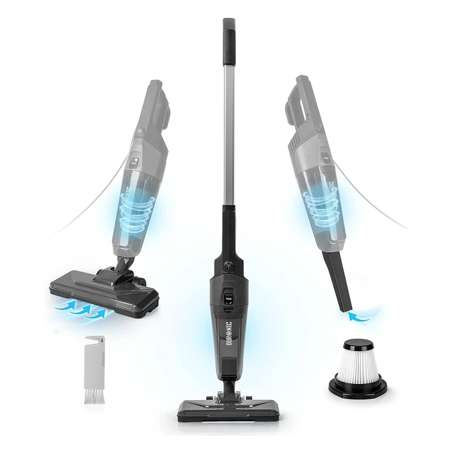 Duronic VC9 Stick Vacuum Cleaner - Bagless Lightweight Vacuum - Energy Class A - HEPA Filter - 2in1 Upright Corded and Handheld Vac - Black/Grey