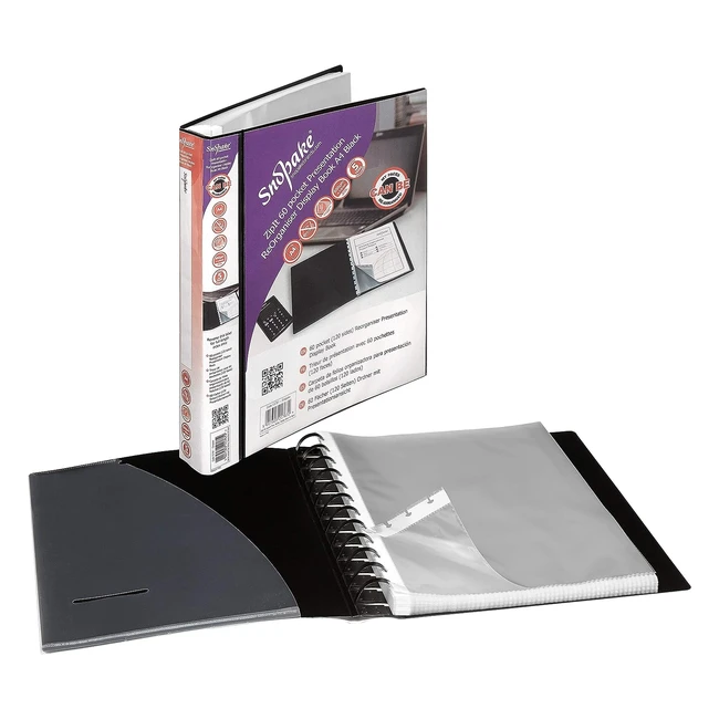 Snopake A4 Zipit 60 Pockets Presentation Reorganiser Display Book - Black
