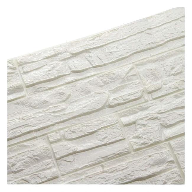 Papier peint 3D autoadhésif Wanweitong PE - Décoration murale en relief brique pierre - Bureau chambre salon - 60x60cm - Blanc