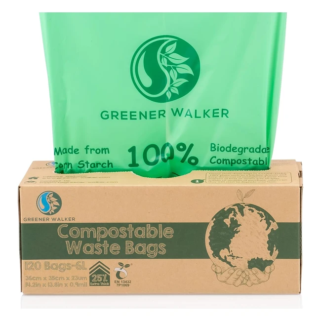 Greener Walker 25 Extra Thick Compost 6L10L30L Caddy Bin Liners - 120 Bags Biodegradable Kitchen Food Waste Bags