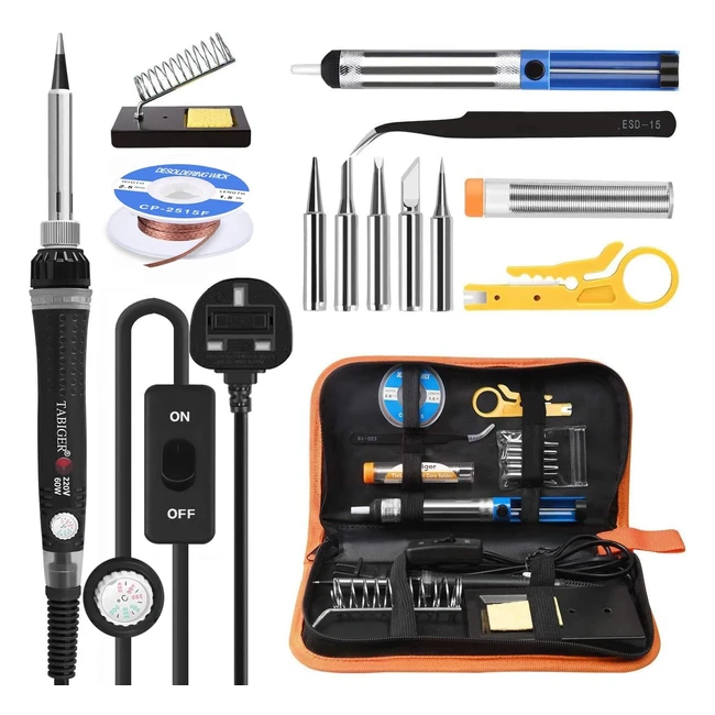 Tabiger Soldering Iron Kit 60W with Adjustable Temp 200-450C OnOff Switch 5