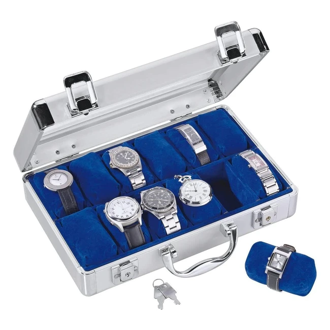Caja de Almacenamiento para Relojes de Hombre 265 Safe - Espacio para 12 Relojes - Aluminio - Terciopelo Azul