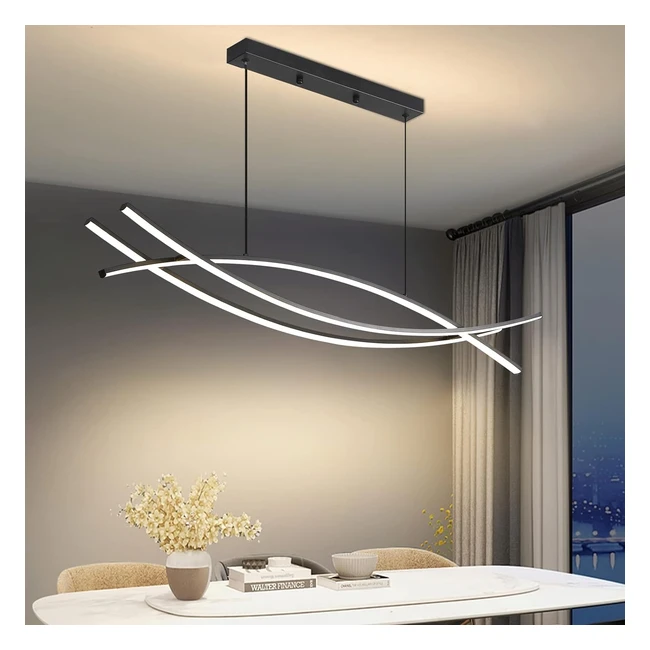 Mikeru 100cm LED Pendant Light | Curved Line Ceiling Chandelier | Dimmable | 3 Color | Remote Control