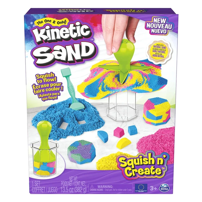 Kinetic Sand Squish n Create - Arena Azul Amarilla y Rosa - Juguetes Sensoriales