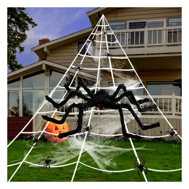 Gigalumi Halloween Decorations - 23ft Giant Spider Web with 35 Huge Black Hairy 