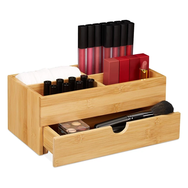 Relaxdays Bamboo Cosmetics Organizer - 4 Compartments Drawer - Natural - Multifunctional