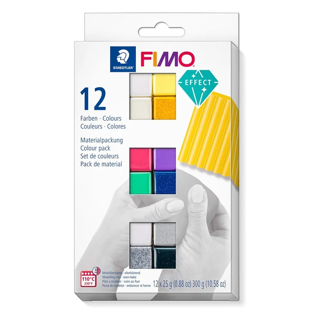 Staedtler C121ST Fimo Effect Pasta Modellante Indurente in Forno - Set 12 Colori - Effetto Multicolore