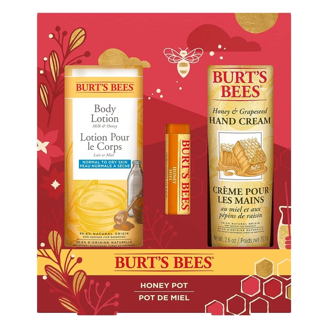 Burt's Bees Honey Lip Balm, Hand Cream, and Body Lotion Gift Set - Multi Color