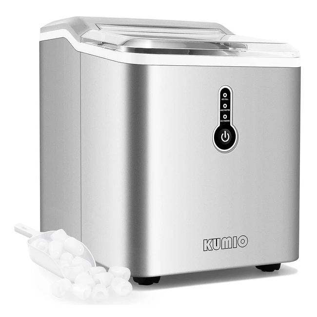 Kumio Ice Maker Machine Countertop 12kg/24h | 9 Thick Bullet Ice in 69 Mins | Portable with Ice Scoop and Basket | 15L Water Tank | Home Kitchen Office Party | Silver
