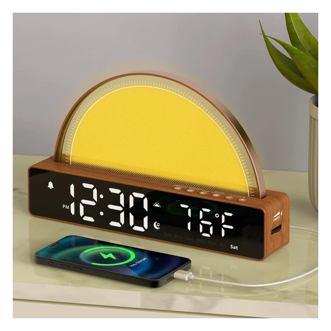 Réveil lumineux avec simulation de lever du soleil - Lampe de chevet multicolore - Chargeur USB - Aide au sommeil - Réveil matin pour gros dormeur - Cadeau pour adolescent