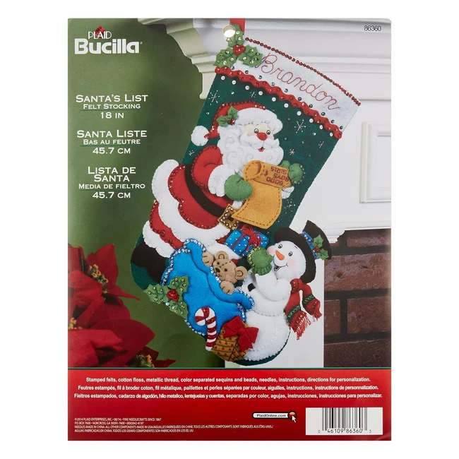 Kit de chaussette de Noël Bucilla en feutre avec appliqué - Référence 12345