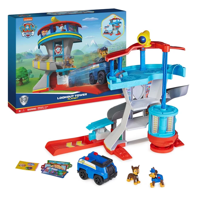 Paw Patrol Jubilums Lookout Tower - Spielset mit 1 Chase Basis Fahrzeug 2 Cha