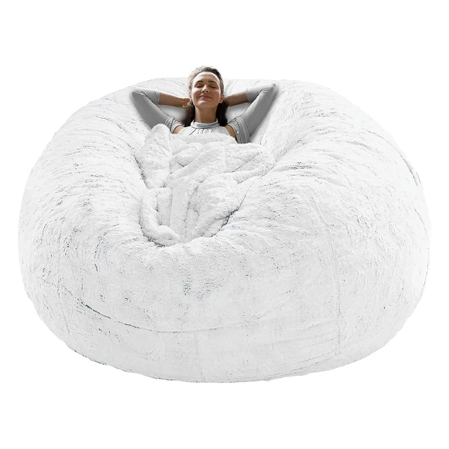 Cookit Bean Bag Chair Cover - Soft Fluffy Washable - 6ft White