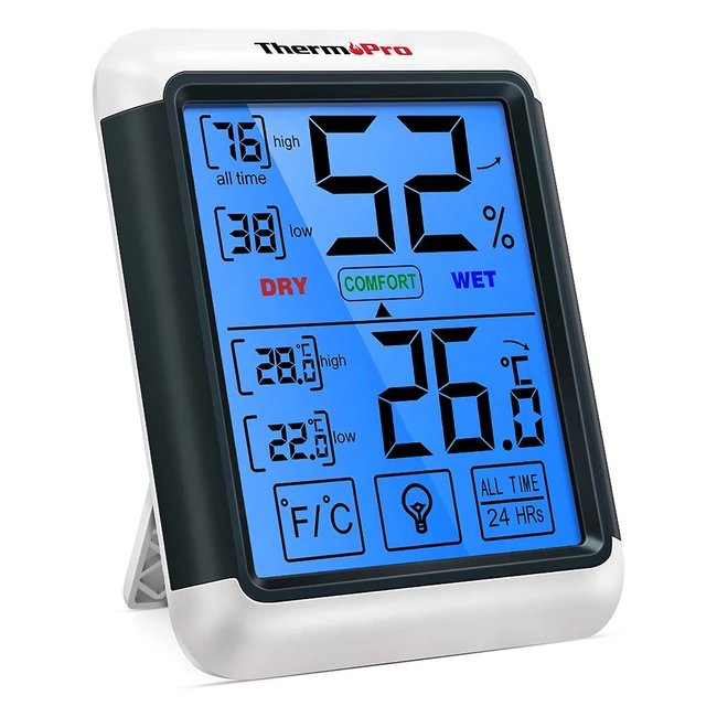 ThermoPro TP55 Digital Room Thermometer - Large Backlight Touchscreen - Max & Min Records - Temperature & Humidity Monitor