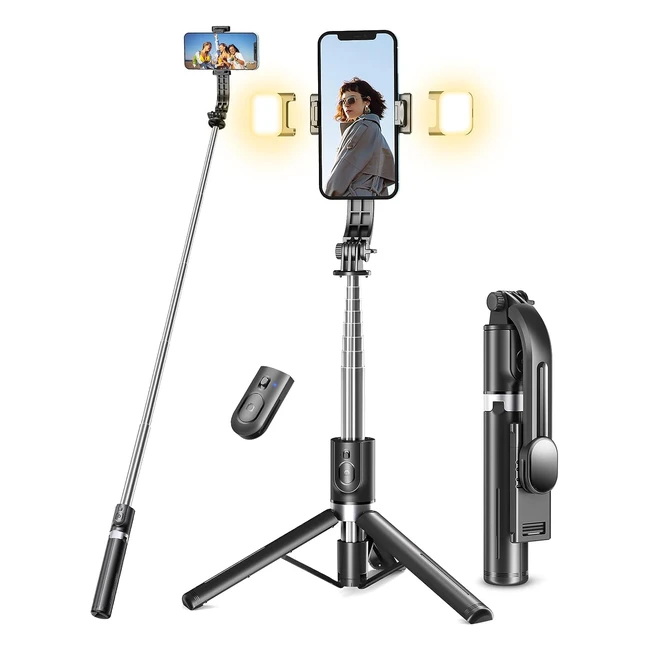 Perche Selfie Trépied Amélioré 114 cm avec Lumière de Remplissage - Compatible iPhone Samsung GoPro