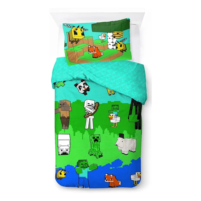 Juego de cama Minecraft Creative Fashion 100% algodón - Tamaño individual 135x200cm - Funda nórdica y funda de almohada