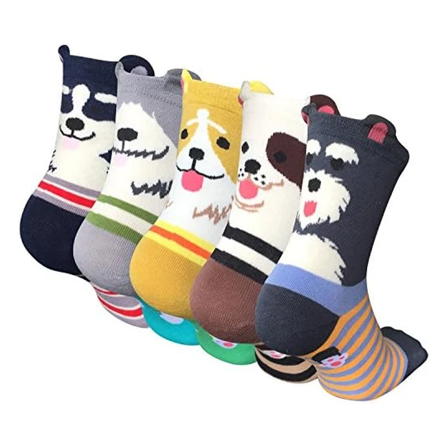 Chalier Cozy Women Socks - Funny Cute Animal Cat Dog - One Size - 5 Pairs